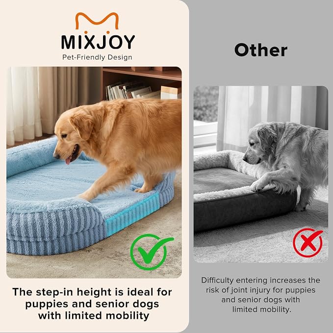 MIXJOY Orthopedic Dog Beds Large Sized Dog,Extra Large Washable Dog Bed Waterproof Oval Dogs Bed with Removable Cover,Egg-Crate Foam Big Pet Bed Couch with Bolster,Non-Slip Bottom,XL 42"X32",Blue - Image 4