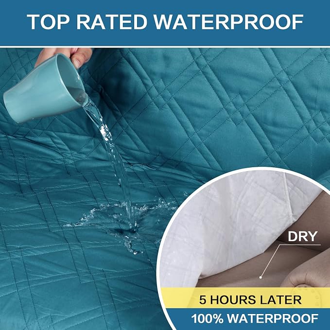 H.VERSAILTEX 100% Waterproof Sofa Slipcover Washable Sofa Cover Non-Slip Couch Cover for 3 Cushion Cover Furniture Protector for Pets Couch Cover with Puppy Paw Silicone Backing (XL Sofa, Dark Teal) - Image 4