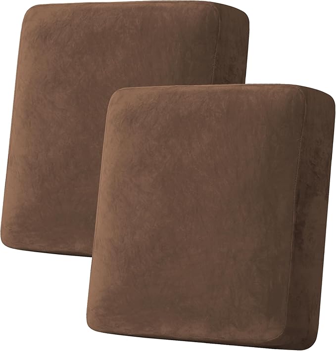 H.VERSAILTEX Velvet Stretch Couch Cushion Cover Plush Cushion Slipcover for Loveseat Cushion Furniture Protector Seat Cushion Sofa Cover (2 Piece Medium Sofa Cushion Covers, Caramel Cafe) by HVERSAILTEX