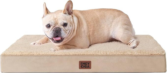 EHEYCIGA Orthopedic Dog Bed with Removable Washable Cover, Khaki, 30IN | Egg Crate Foam Support, Durable Oxford fabric, Non-Slip Bottom, Machine Washable, Soft Waterproof Plush Pet Bed Mat For Crate by EHEYCIGA