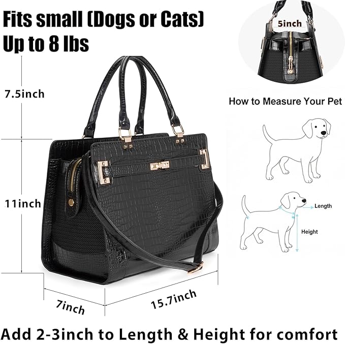 Fashion Pet Carrier Dog Cat Carrier Purse Soft-Sided Leather Handbag Pet Tote Bag for Small Dogs Puppy and Cat TSA Airline Approved