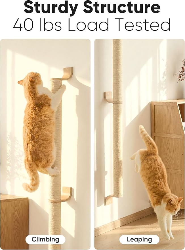 FUKUMARU Cat Wall Scratcher, 60" Tall Kitten Scratching Post | Natural Sisal Pole, Wall Mounted Climbing Tree for Indoor Large Cats - Image 3