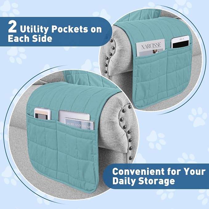 MAXIJIN Waterproof Oversized Couch Covers for 3 Cushion Couch, 79" Quilted Sofa Covers Washable Pet Dog Couch Cover Protector with Elastic Strap & Side Pocket (Clear Blue, Large Sofa) - Image 5
