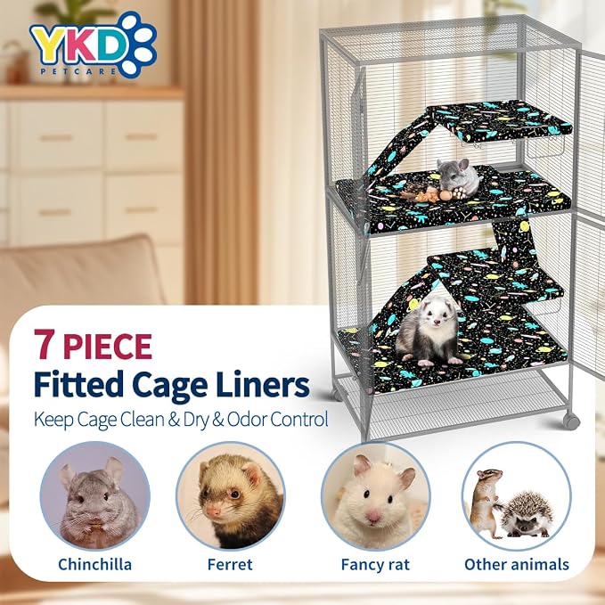 YKD Ferret Cage Liners for Ferret Nation & Critter Nation Cages | Waterproof Chinchilla Cage Accessories, Washable Bedding, for Ferrets, Chinchillas, Rats (Black, Double Unit Set) - Image 2