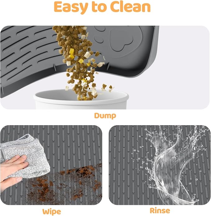 Dog Food Mat 70''x45'' Extra Large Dog Mat for Food and Water, Dark Grey | Silicone Dog Bowl Mat with Raised Edge, Waterproof Non-Slip Pet Feeding Mat for Floors, fit for Dog Cat Bowls - Image 5