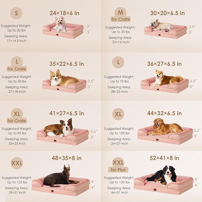 EHEYCIGA Orthopedic XXL Dog Bed, Waterproof Washable XL Big Pet Bed 52" | Non-Slip Bottom and Egg-Crate Memory Foam Extra Large Pet Couch Bed with Washable Removable Cover, Dusty Pink - Image 2