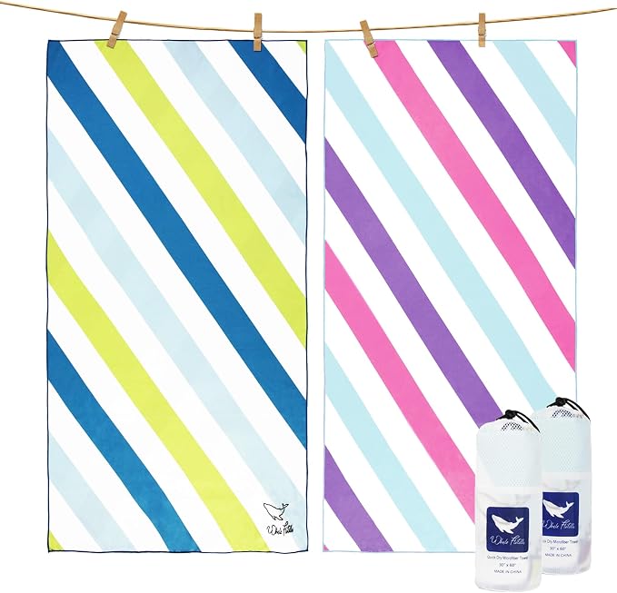 Whale Flotilla 2 Pack Large Quick Dry Beach Towel (30"x60"), Microfiber Sand-Free Beach Towel Set, Super Absorbent Compact Pool Travel Accessories, Green and Pink by WHALEFLOTILLA