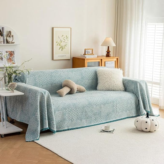 ROOMLIFE Blue Couch Cover Boho Sofa Covers for 3 Cushion Couch Washable, Furniture Protector Sofa Couch Cover for Dogs, Soft Breathable Sofa Slipcover, Couch Throw Blankets with Tassels 71''X118'' by ROOMLIFE