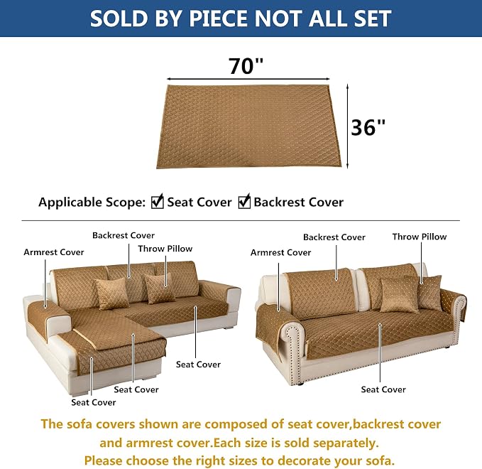 Eismodra Couch Cover,Sectional Couch Covers,Sofa Covers for 3 Cushion Couch,Anti-Slip Sofa Slipcovers for Dogs Cats Kids Loveseat Recliner L Shaped Armrest Backrest,Coffee 36''x70''(Only 1 Piece) - Image 5