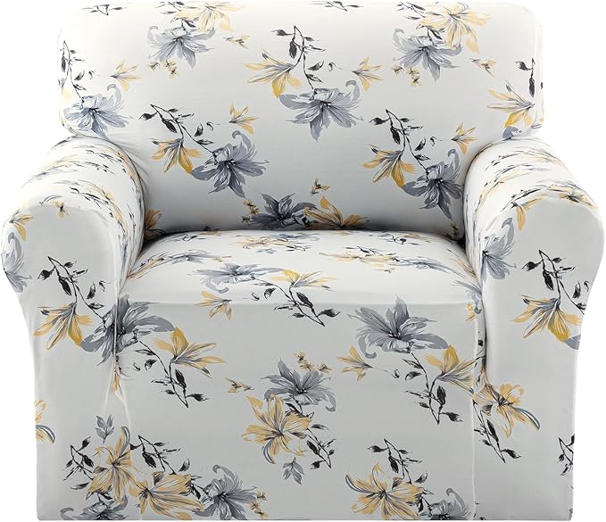 H.VERSAILTEX Floral Pattern Chair Slip Covers Printed Couch Cover Super Soft Fabric High Stretch Sofa Covers Washable Couch Protector for Dogs(Vintage Petal-Yellow,Chair) by HVERSAILTEX