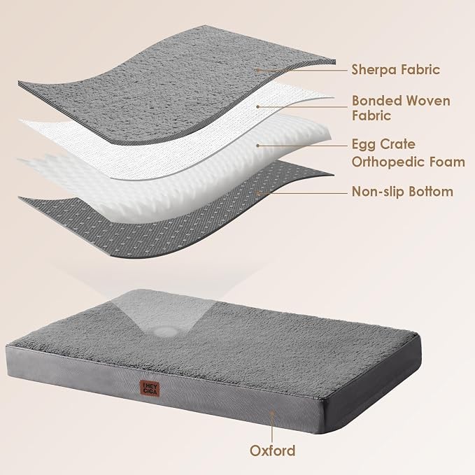 EHEYCIGA Orthopedic Dog Bed Extra Large with Removable Washable Cover, 47IN | Egg Crate Foam Support, Durable Oxford fabric, Non-Slip Bottom, Machine Washable, Soft Waterproof Plush Pet Bed Mat For Crate - Image 4