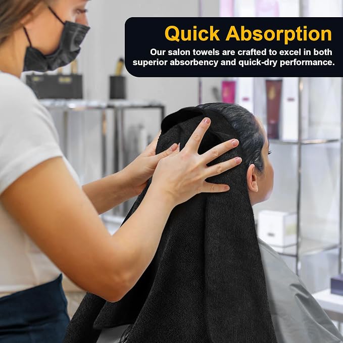 UNIMADE Salon Towels 48 Pack, Microfiber Barber Towel Bulk,(16x29 inches) Fast Drying Hair Towels Super Soft Black Hnad Towels for Gym, Salon, Bath, Spa Use and Home Hair Care(Not Bleach Proof) | (16x29 inches) Hair-Drying Cloth Super Soft Black Hand C... - Image 4