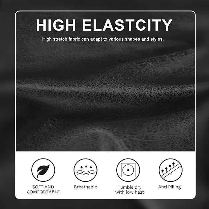 molasofa Leather Look Couch Cushion Covers, Stretch Sofa Cushion Covers for Sectional Armchair Loveseat Protector,Replacement Seat Cushion Slipcovers, Machine Washable (3 Cushion XL Sofa, Dark Grey) - Image 3