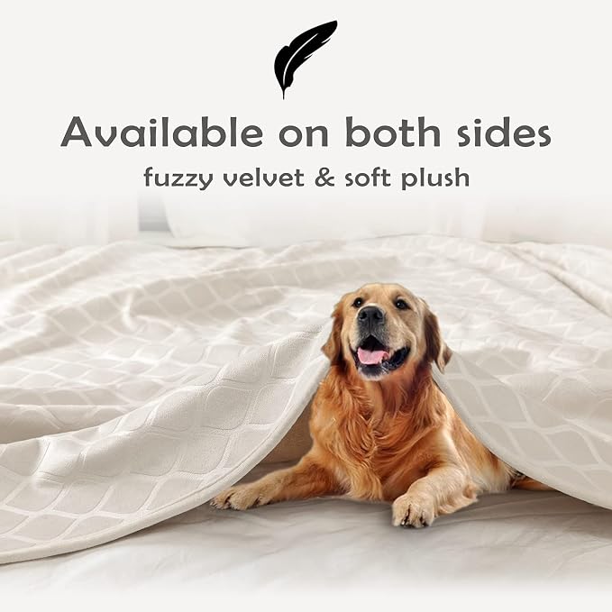 fuguitex Waterproof Dog Blanket Bed Cover Dog Crystal Velvet Moroccan Fuzzy Cozy Plush Pet Blanket Throw Blanket for Couch Sofa(30 * 70 inch, Cream+Beige) - Image 4