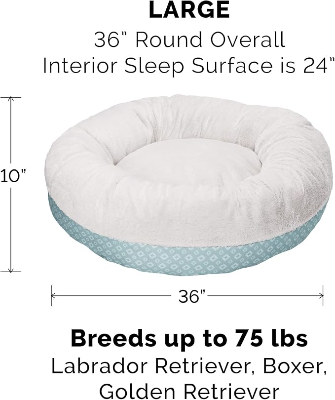 Furhaven Replacement Donut Dog Bed Cover Plush & Diamond Print Calming Cuddler, Machine Washable - Aqua, Large - Image 2
