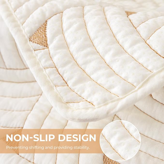 vctops Solid Color Cotton Quilted Sofa Couch Cover Weave Pattern Soft Sectional Couch Covers Embroidery Non-Slip Sofa Slipcover for Dogs, Children, Pets Furniture Protector (Cream,43"x82") - Image 3
