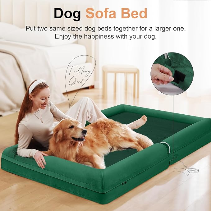 NANUYA Orthopedic Dog Bed for Large Dogs, 36 x 27 Inch, Emerald | Egg crate foam for joint support, 3-sided bolster pet sofa, waterproof lining, washable cover, and non-skid base - Image 3