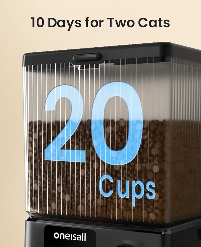 oneisall Automatic Cat Feeder with 5G WiFi, Automatic Cat Food Dispenser for 2 Cats Small Pets, 20 Cups/5L Timed Dry Food Dispenser with App Control - Image 6