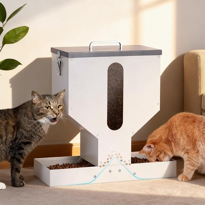 Automatic Cat Feeder 2 Cats Gravity Dual Cat Feeder Auto Dry Food Dispenser with Strong Anti-Jam Galvanized Steel Pet Food Station Indoor & Outdoor - Image 8