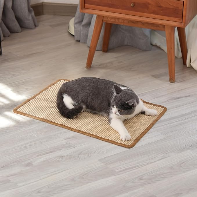 FUKUMARU Cat Scratcher Mat, 23.6 X 15.7 Inch Natural Sisal Cat Scratch Mat | Horizontal Cat Scratching Pad Mat Floor Rug with Sticky Tapes, Cat Wall Scratcher for Indoor Cats, Protect Couch and Carpet - Image 4