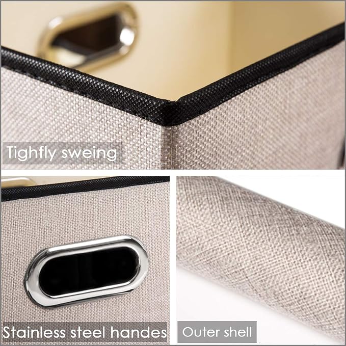 PRANDOM Foldable Storage Bin with Lid [5-Pack] Linen Fabric Decorative Storage Box Organizer Container Basket Cube with Handles Divider for Closet Office Living Room Light Grey(14.9x9.8x9.8) - Image 4