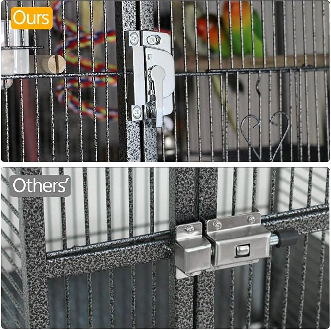Yaheetech 69" Large Bird Cage for Parakeets, Budgies, 3-Tier Flight Cage | Detachable Rolling Stand, Easy Cleaning Slide-out Tray, Multi-door Access, 0.4'' Bar Spacing, Free Accessories - Image 6