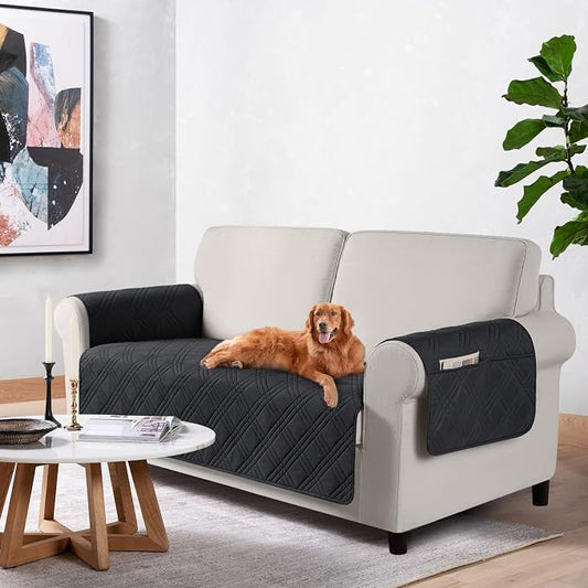 TAOCOCO Waterproof Loveseat Covers for Pets Dogs with Non Slip Backing, Sofa Seat Covers with Pocket for 2 Cushion Couch Washable Dog Couch Cover Protector Sofa Slipcovers(Loveseat Plus, Black) by TAOCOCO