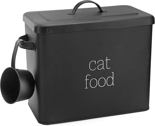 AuldHome Design Farmhouse Cat Food Container (Black) Enamel Look Rustic Cat Food Bin with Scoop by AuldHomeDesign