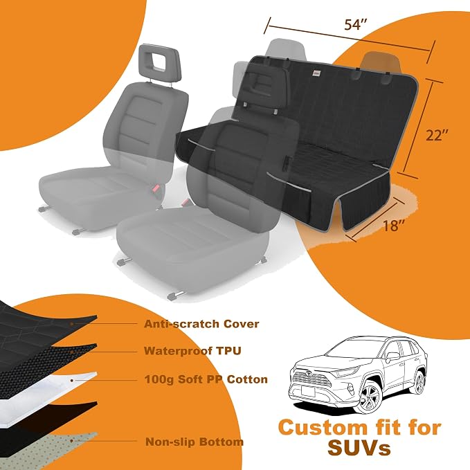 Relidura Dog Car Seat Cover for Back Seat, Waterproof Non-Slip Bench Seat Cover for SUVs, Heavy Duty Rear Seat Protector with Side Flaps for Pets, Kids, Dirt and Spills - Image 6