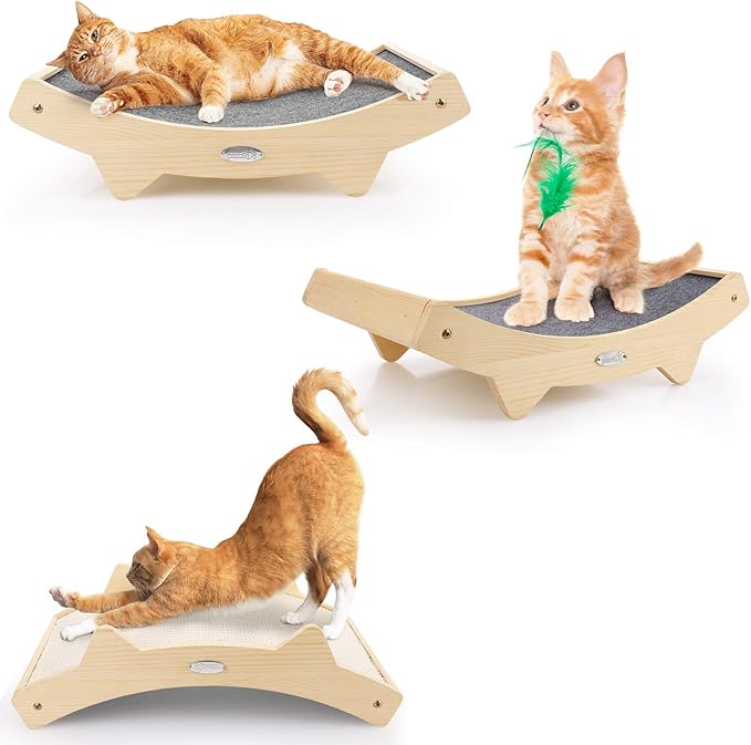Pecute Double-Sided Sisal Cat Scratcher for Indoor Cats, Durable Sisal | Natural Sisal & Carpet Cloth, Durable Solid Wooden Structure Scratch Pad, Cat Scratcher & Lounge Bed 2 in 1, 16.5 x 10.8in - Image 2