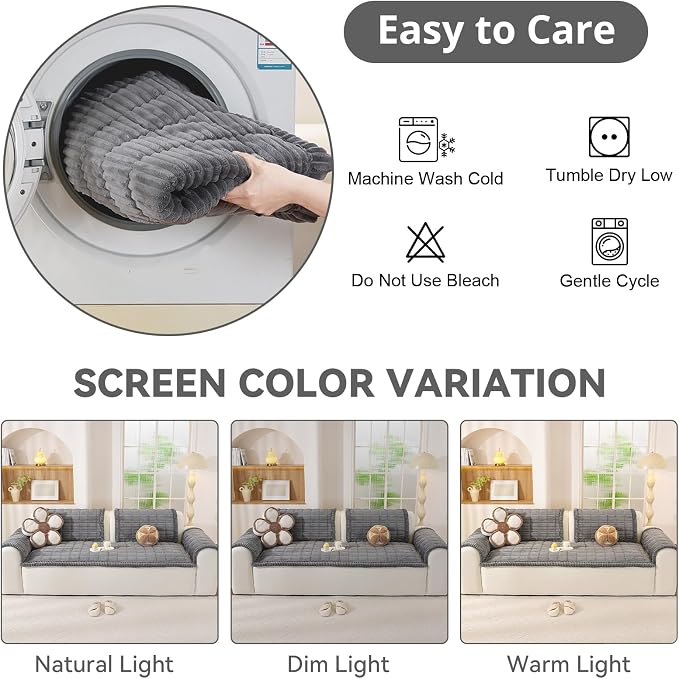 OstepDecor Couch Cover for Dogs, Washable Non Slip Sofa Cover for Pets, Soft Couch Covers for Sofa, Loveseat and Sectional, Furniture Protector Against Pet Hair & Scratches (35.4" x 82.7", Dark Grey) - Image 9
