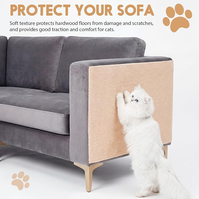 4 Pcs 118" x 15.8" Khaki Cat Scratch Mat, Trimmable Self-Adhesive Cats Scratch Carpet Couch Protector from Claw with Screws for Covering Cat Tower and Replacement Pads Wall Protector - Image 4