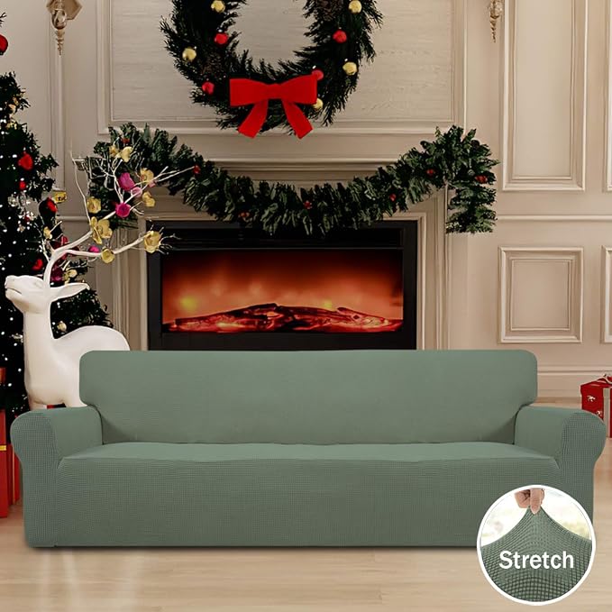 Easy-Going Stretch 4 Seater Oversized Sofa Couch Cover Greyish Green | 1-Piece Extra X-large Sofa Cover Furniture Protector Couch Soft with Bottom for Kids, Spandex Jacquard - Image 2