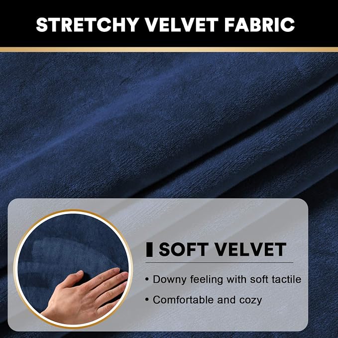 PrinceDeco Stretch Velvet Couch Cushion Cover,Soft Fitted Cushion Slipcover for Arm Chair Sofa Cushion Furniture Protector Seat Cushion Sofa Cover Width Up to 29.5", Navy - Image 4