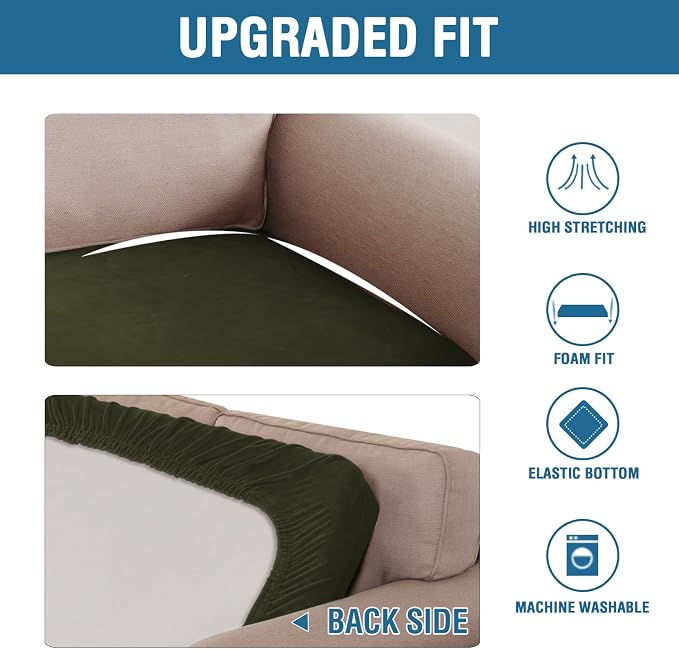 H.VERSAILTEX Velvet Stretch Individual Couch Cushion Cover Plush Cushion Slipcover for Loveseat Sofa Cushion Furniture Protector Seat Cushion Sofa Cover (1 Piece Sofa Cushion Cover, Olive) - Image 5