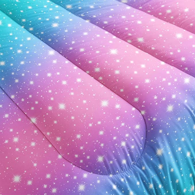 Nttopship Colorful Rainbow Comforter Sets King Size for Girls,Pink Blue Gradient Comforter Sets All Season 1 Comforter and 2 Pillowcases - Image 6