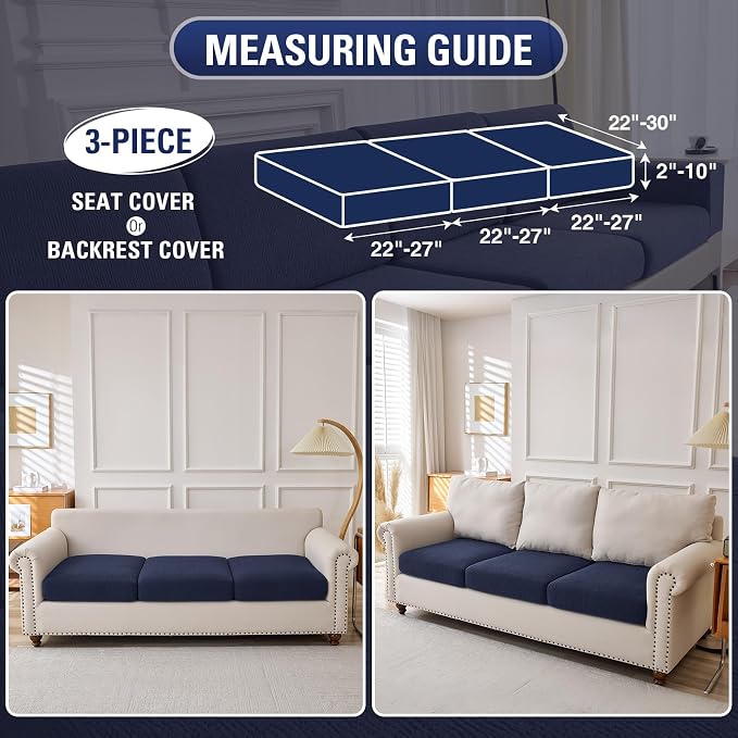 Couch Cushion Covers Sectional Couch Covers Stretch Washable Soft Seat Cushion Covers Furniture Protector Sofa Slipcovers for Pets(Navy,3 Pieces Seat Covers or Back Covers) - Image 2