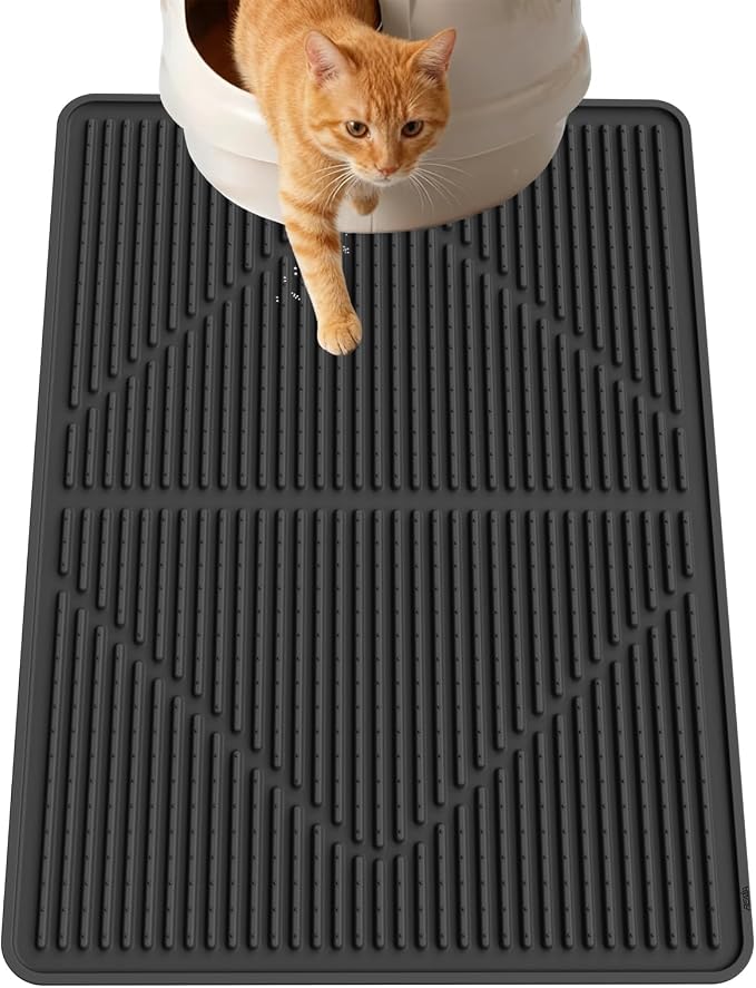 Gosmol Cat Litter Mat XXL 38" x 25" Extra Large Waterproof Trapping Mat with Raised Points, Easy Clean Litter Mat, Non-Slip Silicone Cat Mats for Litter Boxes & Floor-Black by Gosmol