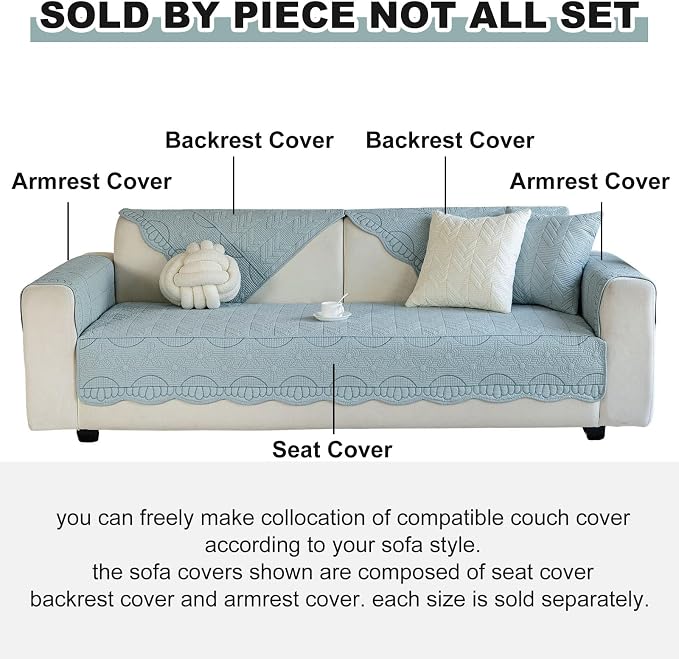 Cotton Quilted Pet Couch Covers for Sofa Farmhouse Rustic Floral Embroidery Sectional Couch Cover Soft Anti-Slip Sofa Slipcover Furniture Protector for Kids, Dogs, Pets (Blue,43"x94") - Image 2