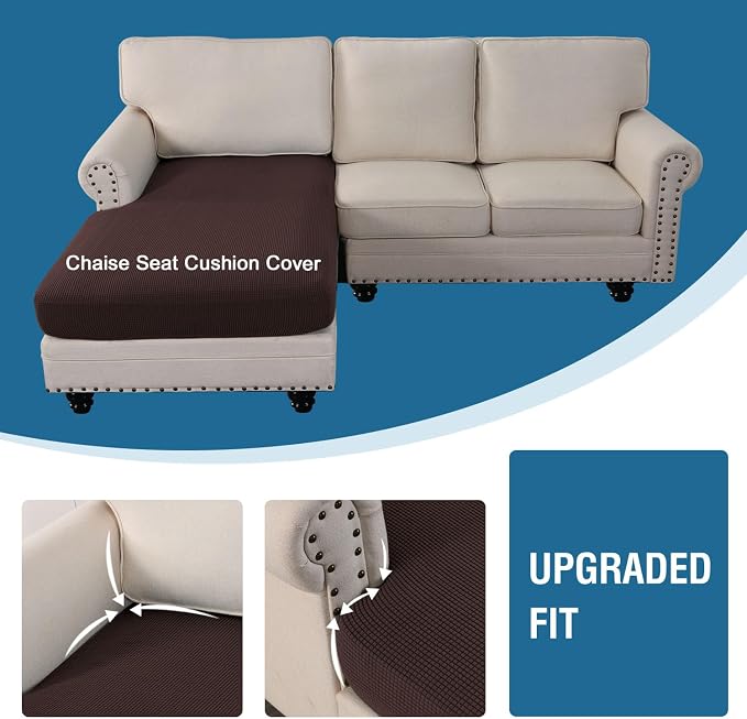 H.VERSAILTEX Sectional Couch Covers 1 Piece Chaise Slipcover L Shape Separate Cushion Couch Cover for Both Left/Right Sectional Couch (Seat Only: 1 Chaises, Chocolate) - Image 4