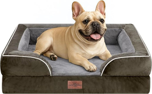Comfort Expression Orthopedic Dog Bed for Medium Size Dog with Bolster | Waterproof Dog Couch Bed with Washable Cover & Non-Slip Bottom, Supportive Egg Crate Foam Medium Pet Bed, 30x20 Inch by ComfortExpression
