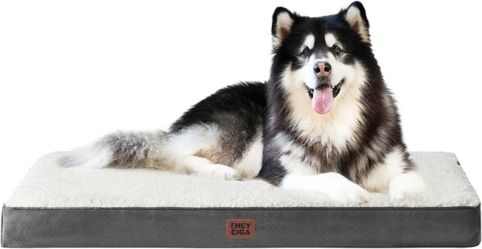 EHEYCIGA Orthopedic Dog Bed Large with Removable Washable Cover, 50IN Beige | Egg Crate Foam Support, Durable Oxford fabric, Non-Slip Bottom, Machine Washable, Soft Waterproof Plush Pet Bed Mat For Crate by EHEYCIGA