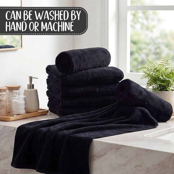 SmoothNovelty 16 Pack Microfiber Bath Towels Bulk 27'' x 60'' Oversized Size Bath Towel Highly Absorbent Extra Large Soft Drying for Beach Shower Summer Salon Sport Gym Party (Lattice,Black) - Image 4
