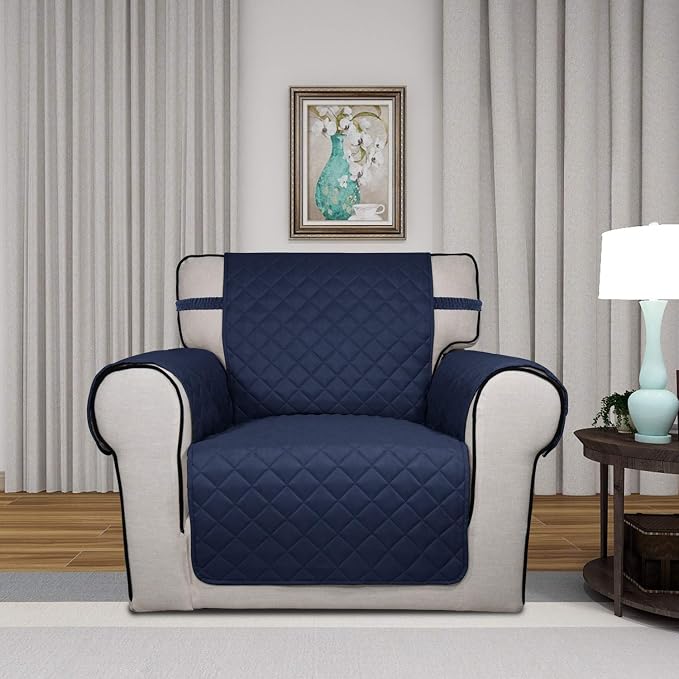 PureFit Reversible Chair Sofa Cover Dog Couch Covers for Sofa, 25.5 in | Navy/Ivory, Water Resistant Couch Protector, Washable Pet Couch Cover with Non Slip and Elastic Straps For Kids - Image 2