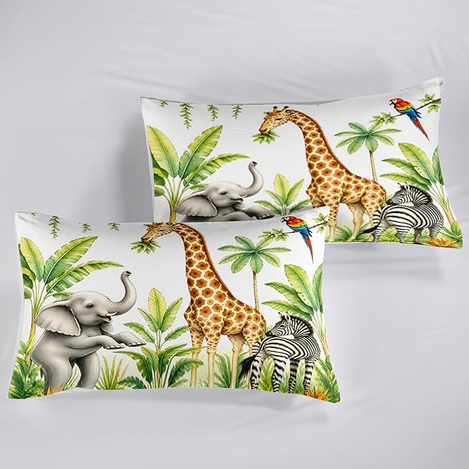 QOOMO Wild Animal Comforter Full Size,Elephant Giraffe Zebra Kids Comforter Set,3Pcs Bedding Set Printed Comforter with 2 Pillowcases,Down Alternative,Soft and Lightweight - Image 6