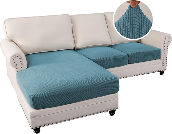 H.VERSAILTEX Sectional Couch Covers 3 Pieces Sofa Seat Cushion Covers L Shape Separate Cushion Couch Chaise Cover for Both Left/Right Sectional Couch (Seat Only: 1 Chaise + 2 Sofa, Storm Blue) - Image 2