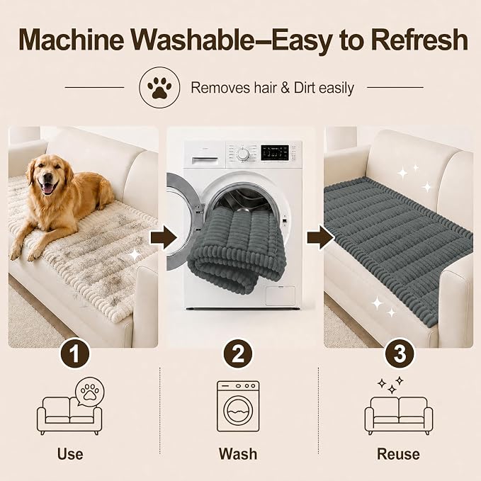 decorUhome Couch Cover for Dogs, Non Slip Fuzzy Thick Pet Sofa Protector | Pet Friendly, Machine Washable, Fits 3-Cushion Sofa, Protects Against Pet Hair & Daily Messes, Dark Grey, 27.6" x 70.9" - Image 8