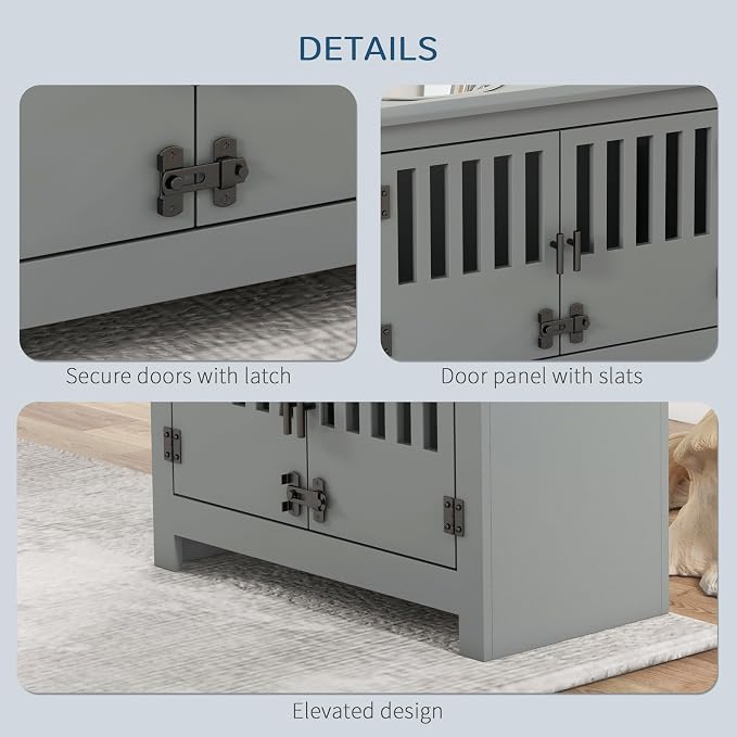 PawHut Large Elevated Dog Bowls with Storage Cabinet, 37L Gray | Raised Dog Bowl Stand Pet Food Bowl Dog Feeding Station - Image 5
