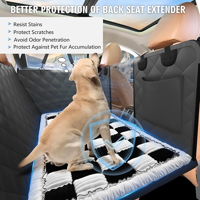 Dog Bed for Car Back Seat, Non-Slip Backseat Pet Mat Standard | Soft Blanket for Travel, Plaid Flannel, Quilted PP Cotton Filling, Non-Slip Backing, Machine Washable, Fit Backseat Extenders - Image 4