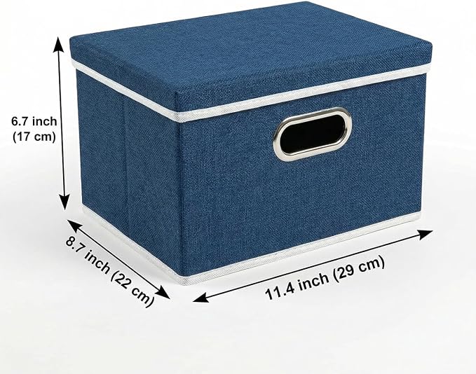 PRANDOM Storage Bins with Lids [3-Pack] Linen Fabric Foldable Storage Boxes Organizer Containers Baskets Cube with Cover for Bedroom Closet Office Royal Blue（11.4X8.6X6.7 - Image 3